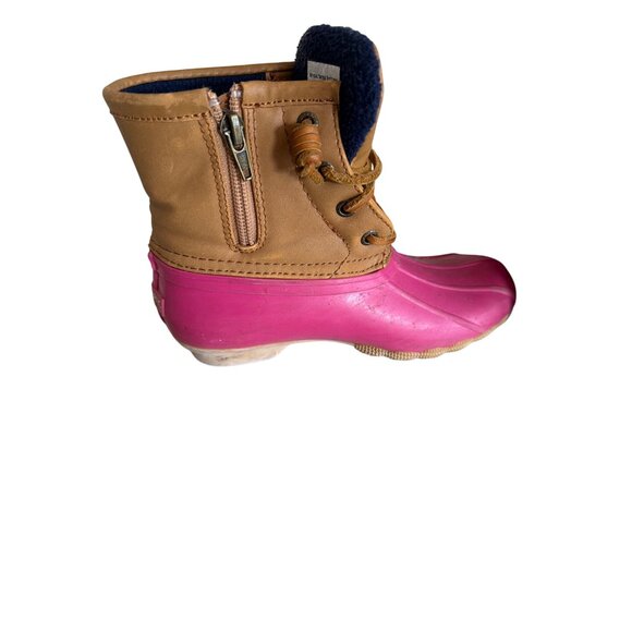 Sperry Girls Saltwater Pink & Tan Waterproof Duck Boots Size 13 US Fleece Lining - Picture 7 of 8